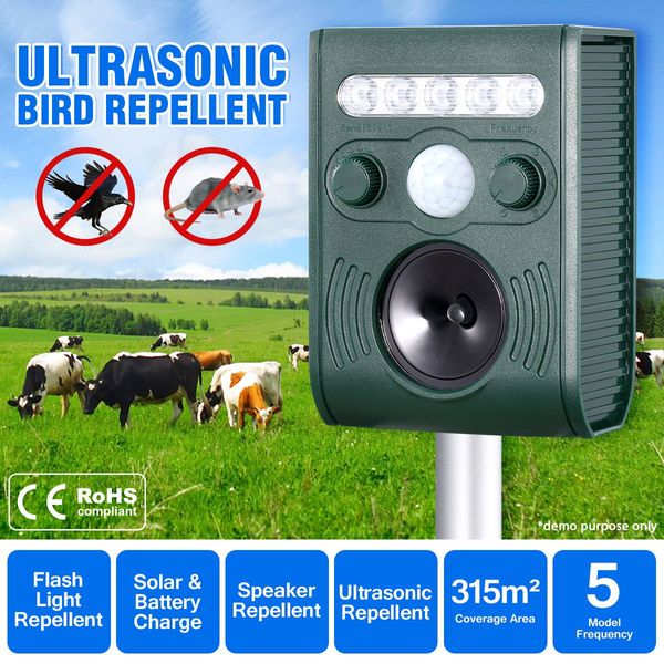 315Sqm Area Solar Ultrasonic Pest Repeller Animal Deterrent Bird Fox Cat Racoon Bat