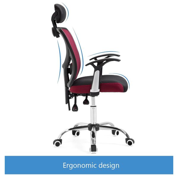 High Back Ergo Mesh Office Executive Chair W/Integrated Lumbar Support - Black/Red