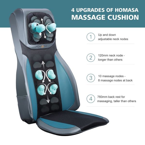 Home Car Seat Massager Heated Cushion W/Vibrate,Shiatsu,Roll,Knead Function-Blue
