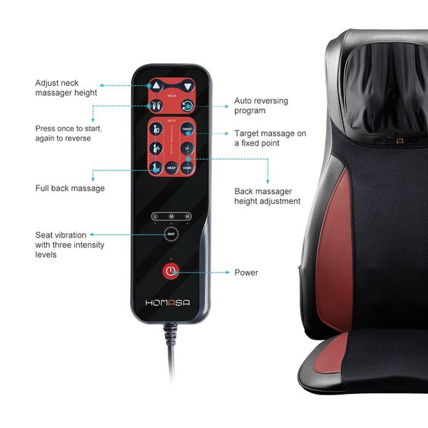 Home Car Seat Massager Heated Cushion W/Vibrate,Shiatsu,Roll,Knead Function-Red