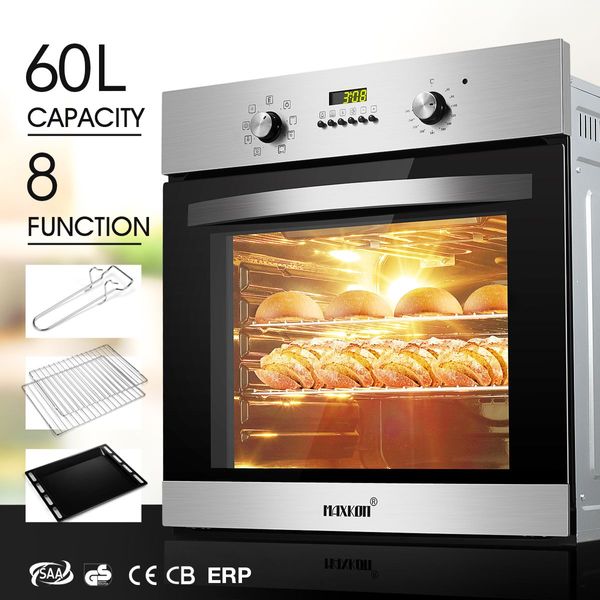 60L Stainless Steel Electric Wall Oven W/ Large Viewing Window-Heat Bake Grill