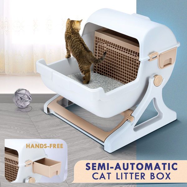 Easy Cleaning Semi Automatic Cat Litter Box Toilet For Cats Up To 7.5Kg -Large Size