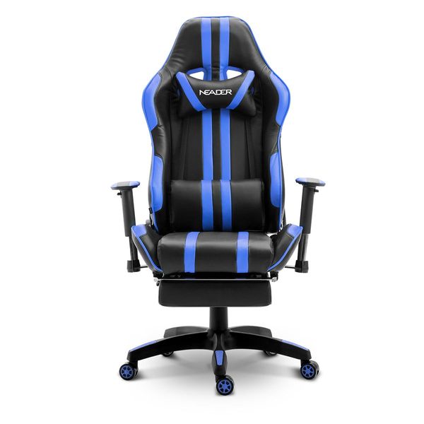 XL Gaming Racing Thick Padded Office Chair W/180 Degree Reclining Max Comfort-Blue/Black