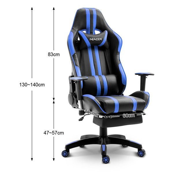 XL Gaming Racing Thick Padded Office Chair W/180 Degree Reclining Max Comfort-Blue/Black