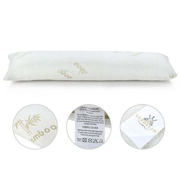 120*36Cm Memory Foam Full Body Pillow W/ Bamboo Fabric, Antibacterial & Anti-Mite