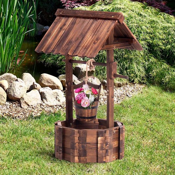 Garden Decor Timber Fir Wooden Wishing Well Flower Pot Built To Last For Years