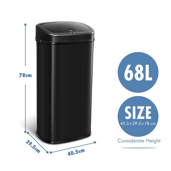 68L Kitchen Automatic Touchless Sensor Bin Stainless Steel Easy To Clean-Black