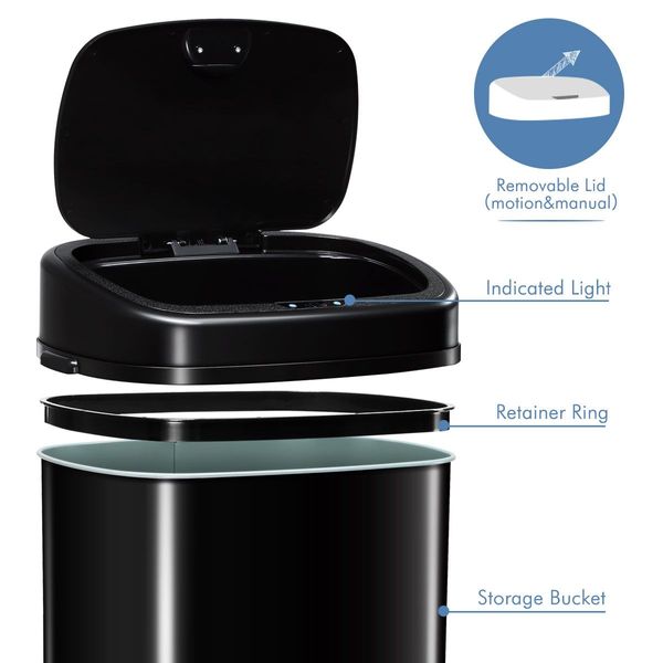 68L Kitchen Automatic Touchless Sensor Bin Stainless Steel Easy To Clean-Black