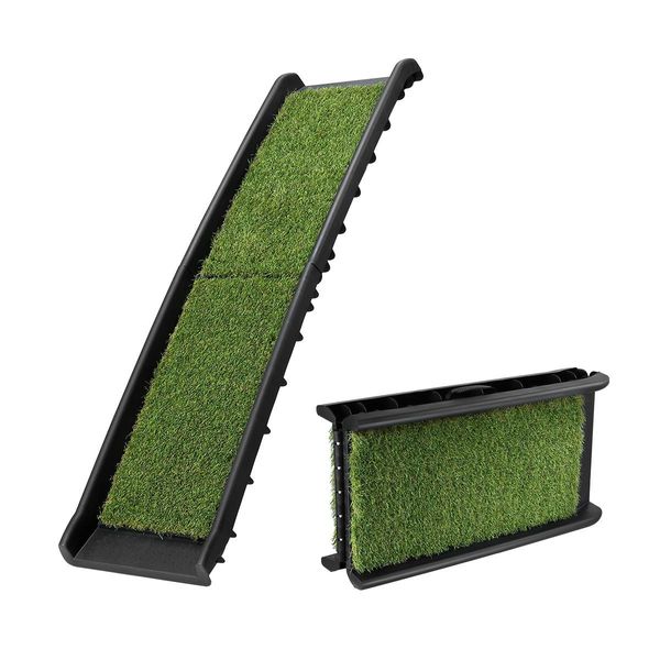 Foldable Light Weight Pet Car Ramp Dog Step W/Soft Grass Surface Max Load 68Kg