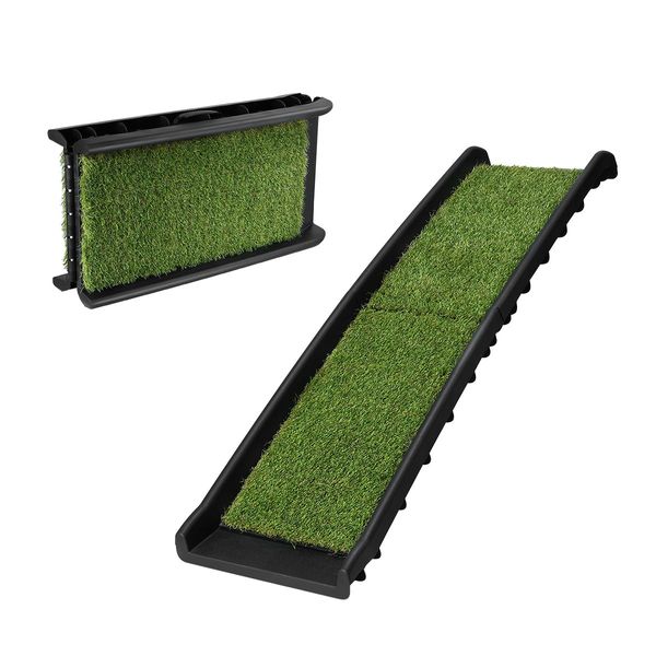 Foldable Light Weight Pet Car Ramp Dog Step W/Soft Grass Surface Max Load 68Kg