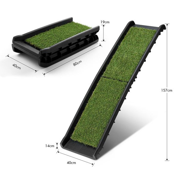 Foldable Light Weight Pet Car Ramp Dog Step W/Soft Grass Surface Max Load 68Kg