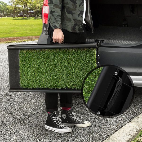 Foldable Light Weight Pet Car Ramp Dog Step W/Soft Grass Surface Max Load 68Kg