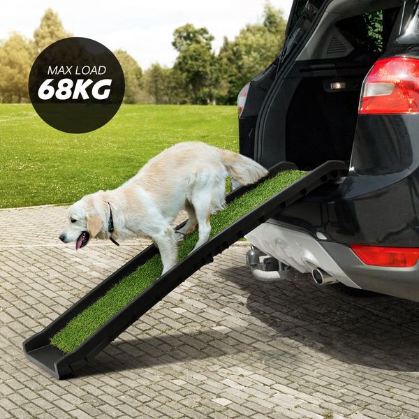 Foldable Light Weight Pet Car Ramp Dog Step W/Soft Grass Surface Max Load 68Kg