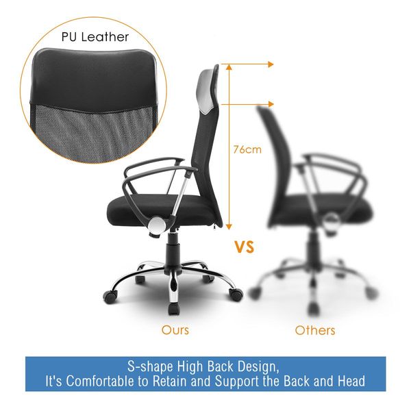 High Back Breathable Mesh Computer Executive Office Chair W/Comfortable Pu Headrest