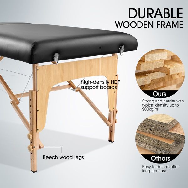 55Cm Width Height Adjustable 2-Fold Massage Table Bed Padded W/6Cm Foam Portable