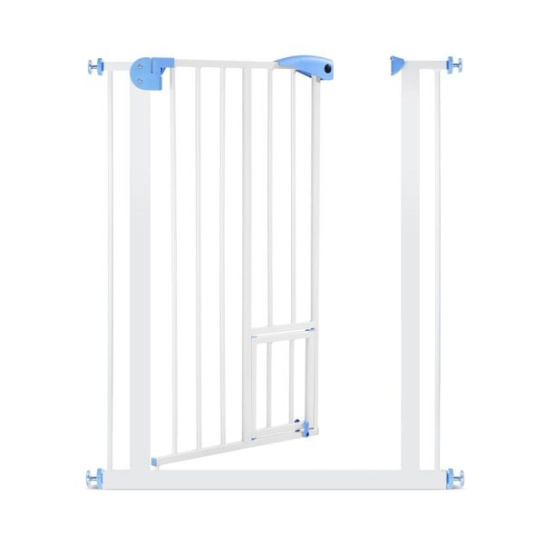 79Cm Tall 75-85Cm Width Double Lock Pet Child Safety Gate Barrier Fence W/ Cat Door