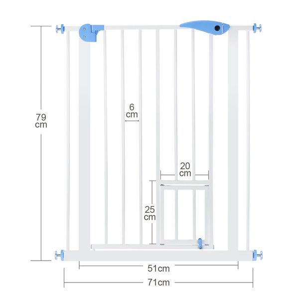 79Cm Tall 75-85Cm Width Double Lock Pet Child Safety Gate Barrier Fence W/ Cat Door