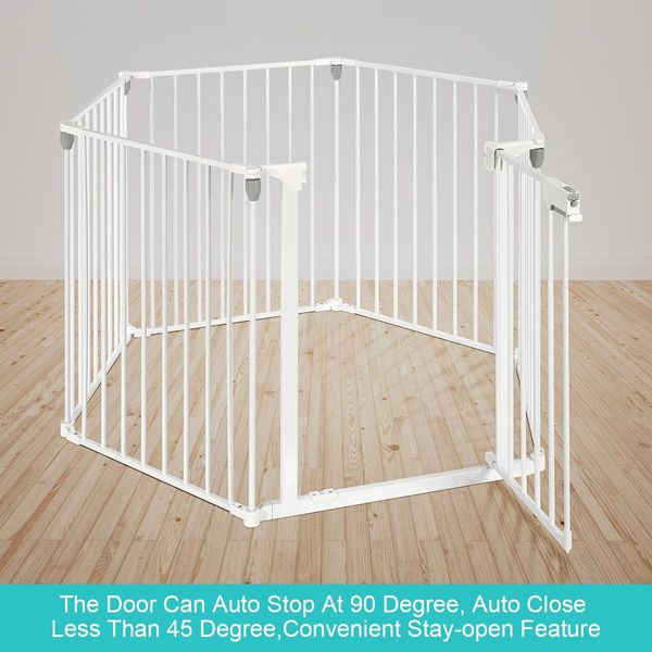 6 Panels Shape Adjustable Foldable Kids Pet Metal Playpen Fence W/2 Locking System