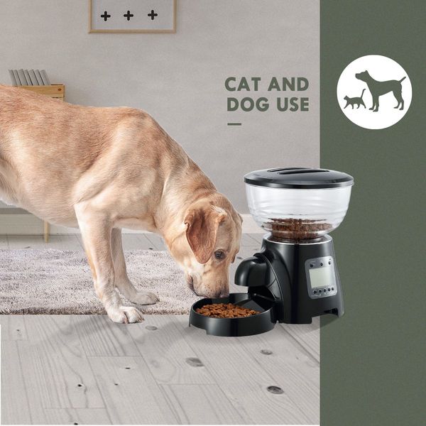 5L Automatic Pet Feeder Cat Dog Dispenser W/Voice Recorder Set 1-5 Meals/Day