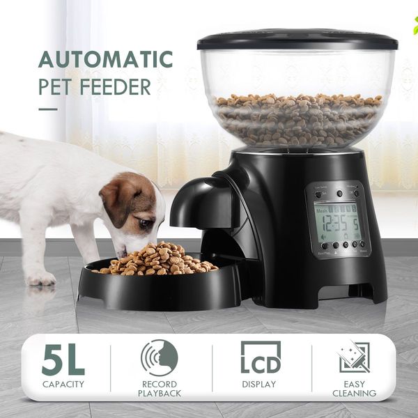 5L Automatic Pet Feeder Cat Dog Dispenser W/Voice Recorder Set 1-5 Meals/Day