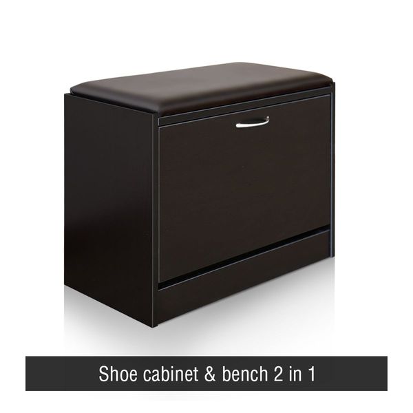 15 Pairs Shoe Cabinet Footwear Storage Bench W/3 Adjustable Tiers