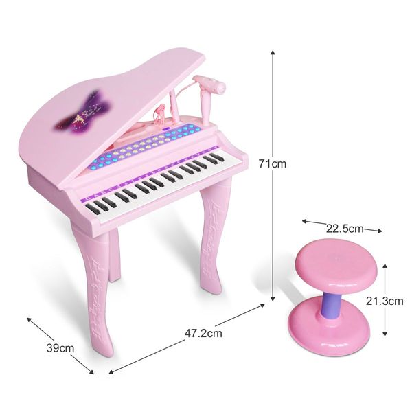 8 Rhythms 37 Key Kids Electric Organ W/Learning Flash Keyboard Light+Stool