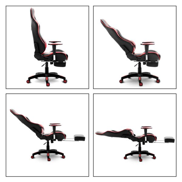 XL Gaming Racing Thick Padded Office Chair W/180 Degree Reclining Max Comfort-Black/Red