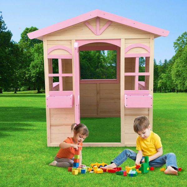 Kids Wooden Cubby House Backyard Play Weather-Resistant Eco Friendly