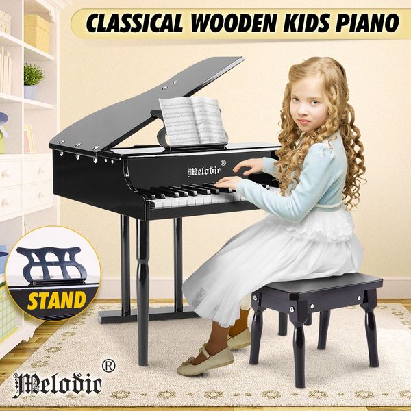 Classical Wooden Kids 30 Keys Piano W/ Bench Great For Gift-Black