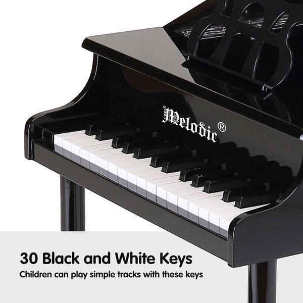 Classical Wooden Kids 30 Keys Piano W/ Bench Great For Gift-Black