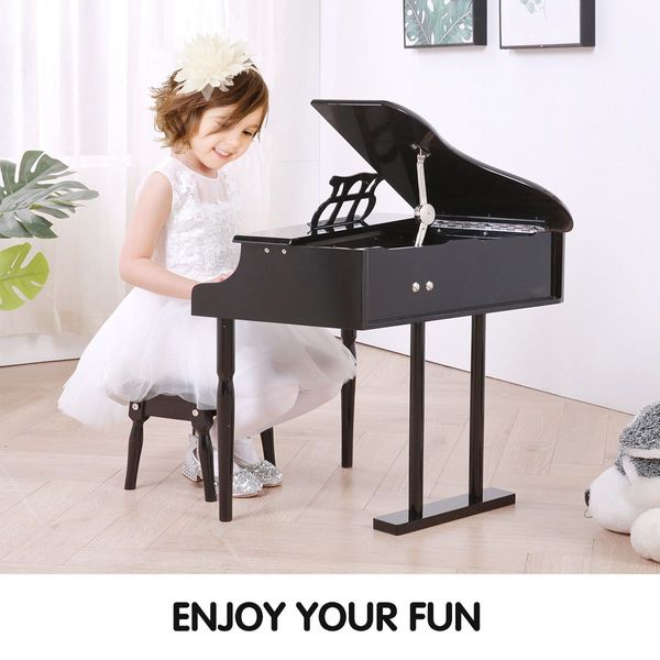 Classical Wooden Kids 30 Keys Piano W/ Bench Great For Gift-Black