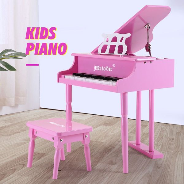 Classical Wooden Kids 30 Keys Piano W/ Bench Great For Gift-Pink