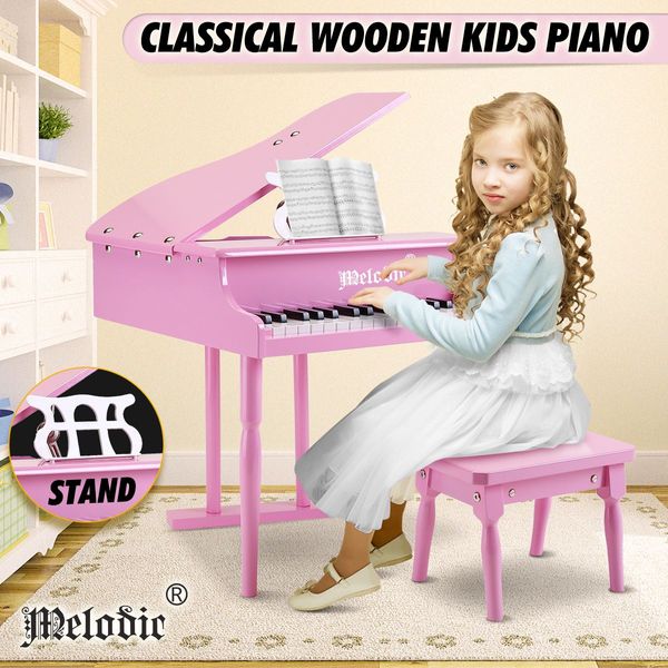 Classical Wooden Kids 30 Keys Piano W/ Bench Great For Gift-Pink