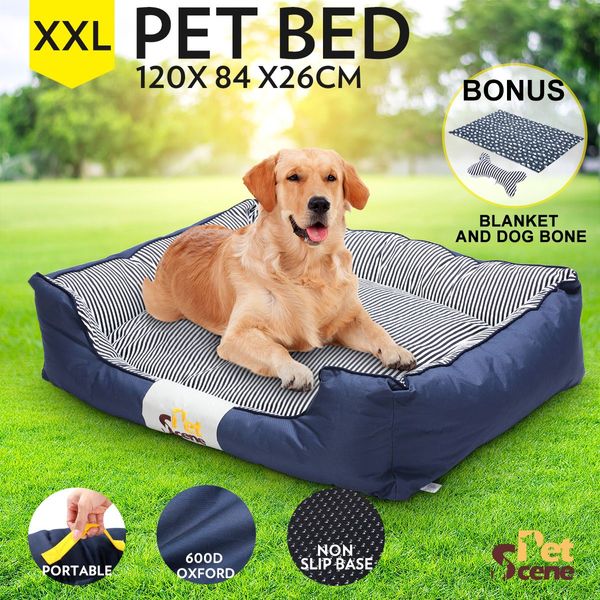 XXL Cosy Thick Padded Pet Bed W/Detach Washable Leece Cushion,Blanket,Bone