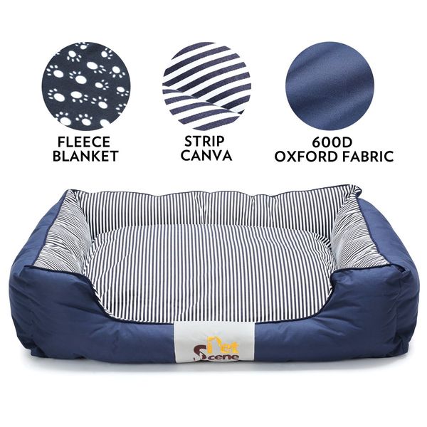 XXL Cosy Thick Padded Pet Bed W/Detach Washable Leece Cushion,Blanket,Bone