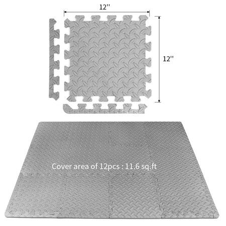 12PCS Gray Interlocking EVA Foam Floor Mat Tile Pack 30x30cm thickness 1.2cm