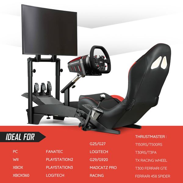 Premium Racing Simulator Cockpit Adjustable Gaming Chair with Monitor Stand 