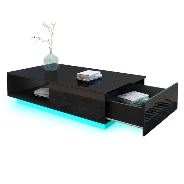 Modern Rectangle Coffee Table Living Room Storage Unit Furniture High Gloss with 1 Drawer Black 