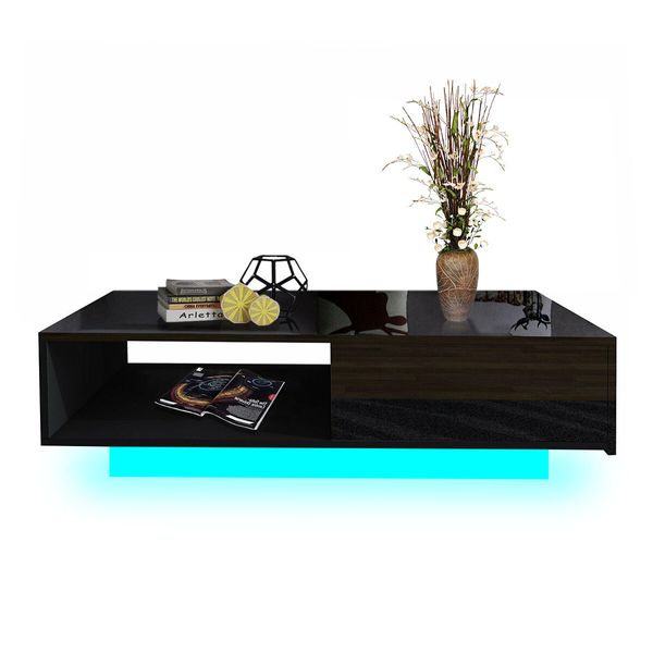 Modern Rectangle Coffee Table Living Room Storage Unit Furniture High Gloss with 1 Drawer Black 