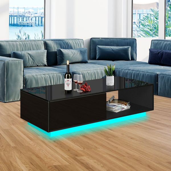 Modern Rectangle Coffee Table Living Room Storage Unit Furniture High Gloss with 1 Drawer Black 