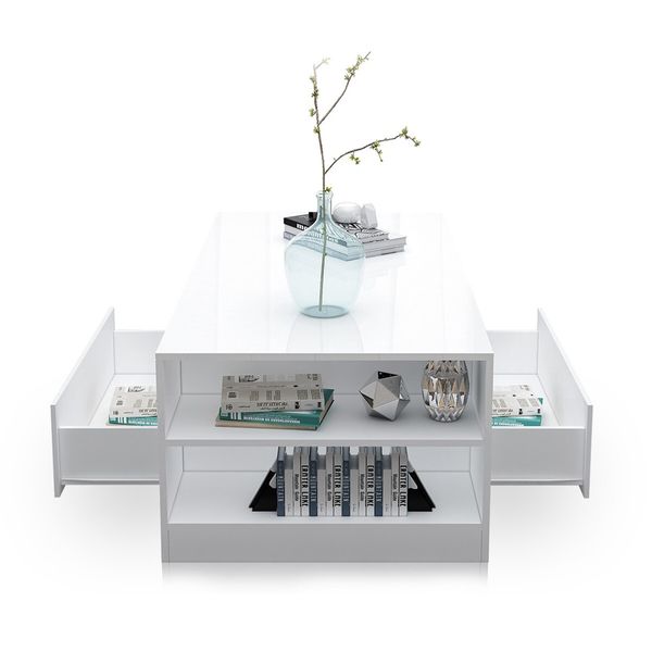 Modern White High Gloss Coffee Table Living Room Storage Furniture 2 Drawers 16 LED Colours