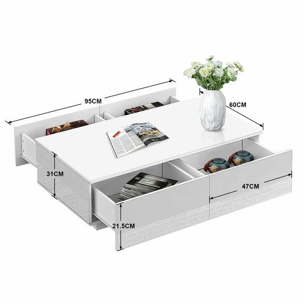 Modern White Rectangle Coffee Table Living Room Storage Furniture High Gloss 4 Drawers 16 LED Colours