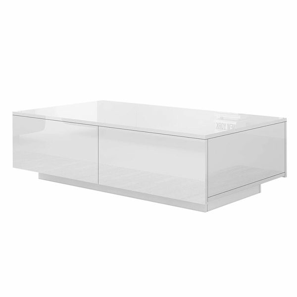 Modern White Rectangle Coffee Table Living Room Storage Furniture High Gloss 4 Drawers 16 LED Colours