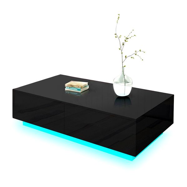 Modern Rectangle Coffee Table High Gloss Living Room Storage Furniture 4 Drawers 16 LED Colours Black