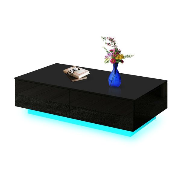 Modern Rectangle Coffee Table High Gloss Living Room Storage Furniture 4 Drawers 16 LED Colours Black