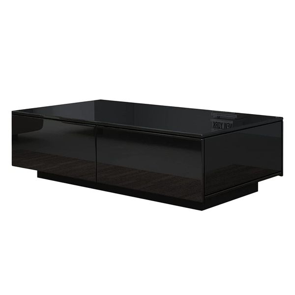 Modern Rectangle Coffee Table High Gloss Living Room Storage Furniture 4 Drawers 16 LED Colours Black