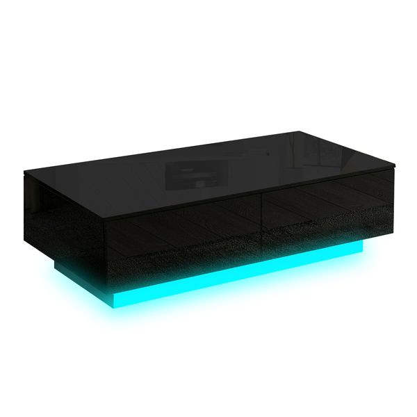 Modern Rectangle Coffee Table High Gloss Living Room Storage Furniture 4 Drawers 16 LED Colours Black