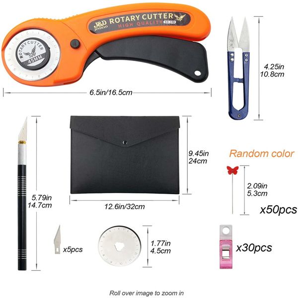 45 mm Rotary Cutter Set, Quilting Kit incl, A4 Cutting Mat ?8 Replacement Blades?Acrylic Ruler?with Storage Bag?Sewing Pins, Craft Knife Set