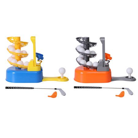 Indoor Outdoor Golf Ball Serve Children Kids Family Golf Ball Toy Practice Trainer Set Golf Automatic Serving Machine with Rod Yellow