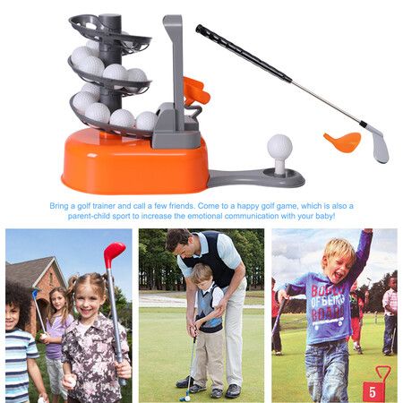 Indoor Outdoor Golf Ball Serve Children Kids Family Golf Ball Toy Practice Trainer Set Golf Automatic Serving Machine with Rod Yellow